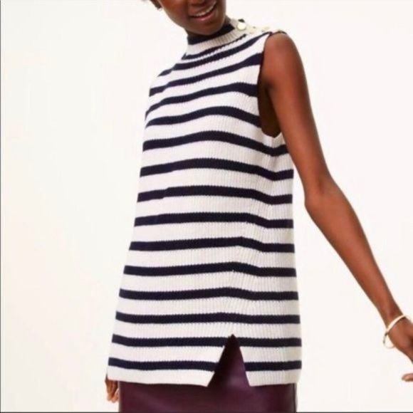 LOFT Sweaters - LOFT Gold Button Stripe Sleeveless Sweater